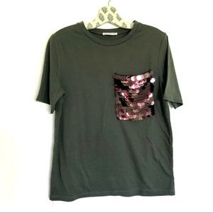 ZARA Trafaluc Sequin Pocket Tee